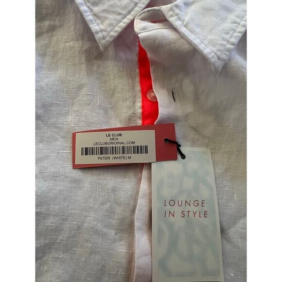 NWT Le Club Men's White Peter Linen Button Down Shirt Size Medium - Picture 4 of 7